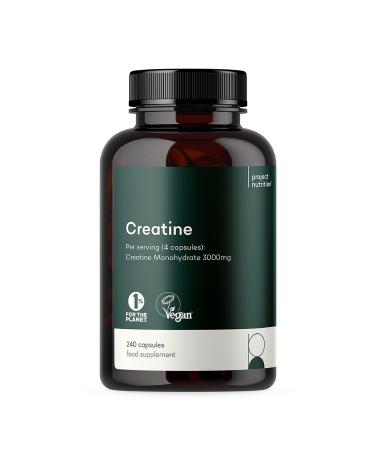 Pure Creatine Monohydrate Capsules 3000mg - No Excipients or Fillers - 240 Vegan 750mg Capsules - Unflavoured Pre Workout Supplement for Muscle Gain Growth - Creatine Powder & Tablet Alternative