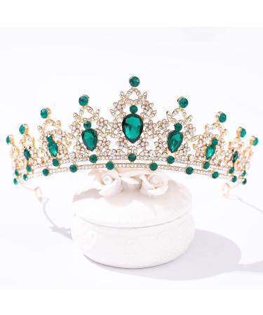 FORSEVEN Crystal Wedding Tiara for Women - Gold+Green Princess Crown Headband - Buy Online on GoSupps.com