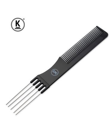 K-Pro Teasing Comb | Black Hairdressing Tail Comb with Metal Fork & Fine Teeth for Perfect Volume | International Shipping Available - Buy Online on GoSupps.com