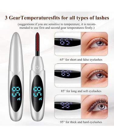 Heated Eyelash Curler Portable Heated Lash Curler 24 Hours Lasting 3 Gear Temperature Control with LED Display Electric Eyelash Curler USB Rechargeable Quick Natural Heated Eyelash Curlers (White) - Buy Online on GoSupps.com