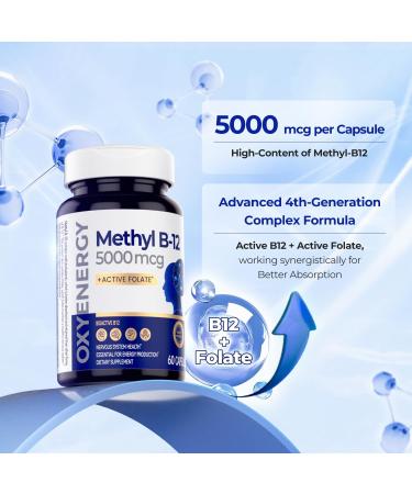 OxyEnergy Methyl Vitamin B12 5000mcg Extra Strength Methylcobalamin B-12 Supplements with Folate & Triple Magnesium Complex Supplement 3 in 1 Chelated Magnesium Capsules 300mg with Glycinate Malate - Buy Online on GoSupps.com