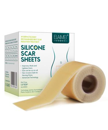 Silicone Scar Sheets (1.6” x 120”), Medical Silicone Scar Tape Roll for Scar Removal,Professional Silicone Scar Strips for Surgery Scars, C-Section, Burn, Acne, and Keloid et, Safe, Reusable - 3M