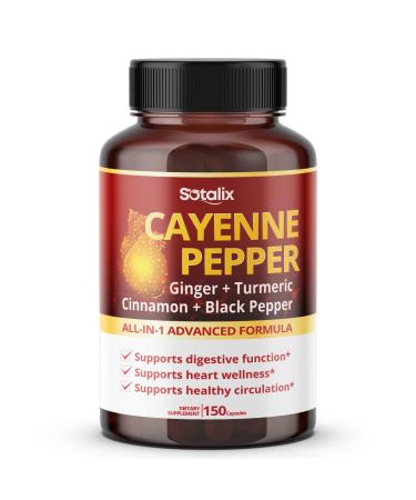 Cayenne Pepper with Ginger Turmeric Cinnamon Black Pepper - Digestion Support (150-day Supply)