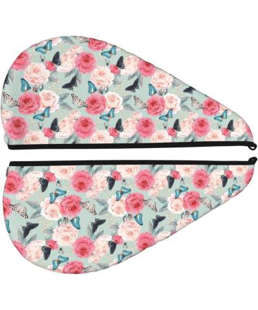 Hair Towel Wrap for Quick Drying | Button Towel Turban & Head Towel (Roses & Butterflies) - Perfect for All Hair Types - Buy Online on GoSupps.com