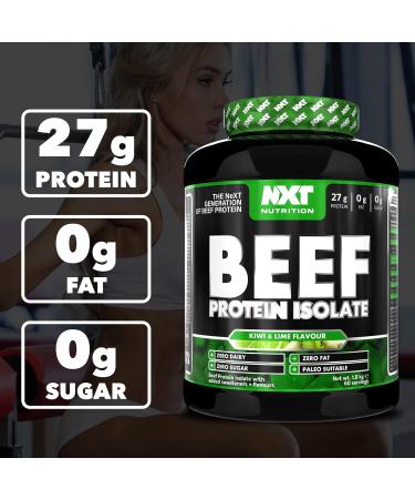 NXT Nutrition Beef Protein Isolate Powder - High in Natural Amino Acids - Paleo Keto Friendly - Dairy & Gluten Free | 1.8kg (Kiwi & Lime) - Buy Online on GoSupps.com