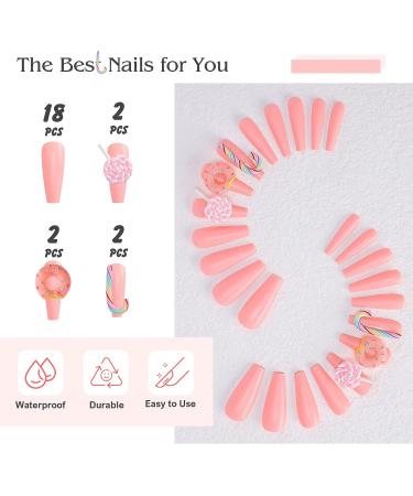 Kikmoya 3D Candy Design Extra Long Coffin Press on Nails - 24pcs Glossy Pink False Nails for Women and Girls - Buy Online on GoSupps.com