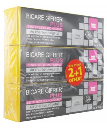 Gifrer Bicare Gifrer Plus Whitening Toothpaste with Vegetable Charcoal Pack of 3 x 75 ml including 1 Free