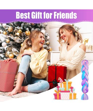 Aomig Braids Extensions | 24 Strands of Colorful Artificial Hair for Box Braids - Purple Pink Green Blue | Durable & Easy-to-Use Hair Braid Extensions for International Shipping - Buy Online on GoSupps.com