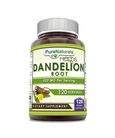 Pure Naturals Dandelion Root 520 mg Per Serving 120 Veggie Capsules Supplement | Non-GMO | Gluten Free | Made in USA