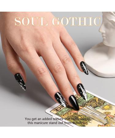 GLAMERMAID Black Gothic Short Almond Acrylic Press on Nails - 24Pcs Full Cover Set - Buy Online on GoSupps.com