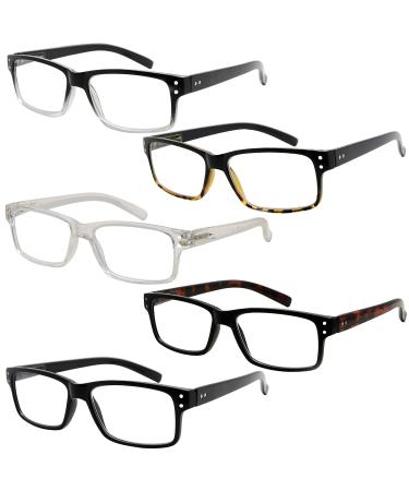 Eyekepper 5 pieces Classic Spring Hinge Reading Glasses Sun Reading Glasses 5 pieces Mix (with Transparent Frame) 2.75 diopters