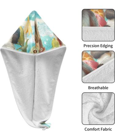 Raccoon Surfer & Sloth Panda Hair Towel 2 Pack | Super Absorbent Quick Dry Turbans for Women & Girls - Buy Online on GoSupps.com