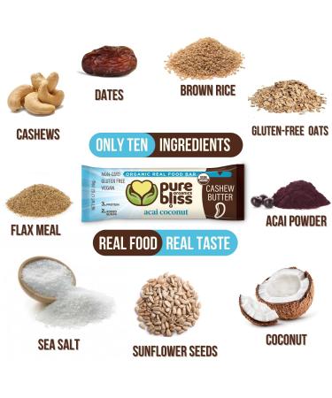 Organic Real Food Bar (Acai Coconut) Non-GMO Gluten Free Vegan Nutrition Bars Energy Bars Super Food Simple Ingredients Best Tasting Healthy Snack Breakfast Bars Dairy Free Soy Free Pure Bliss Organics (1.7 oz ba  - Buy Online on GoSupps.com