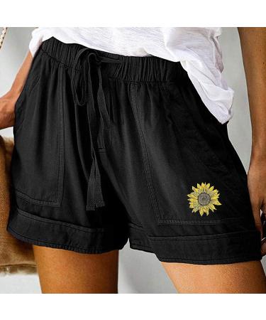 Gufesf Women's Linen Casual Shorts | Lightweight & Comfy | Elastic High Waist & Pockets | Y2-Black - Large - Buy Online on GoSupps.com