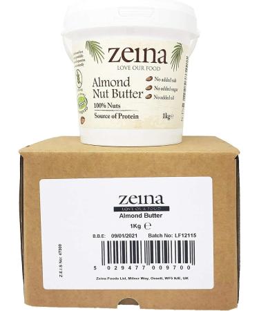 Zeina Almond Butter (1Kg) - Smooth Roasted Almond Nut Butter - Source of Protein - Vegan/Vegetarian Approved Gluten Free Snack Great for Cooking and Baking - Buy Online on GoSupps.com