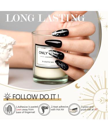 GLAMERMAID Black Gothic Short Almond Acrylic Press on Nails - 24Pcs Full Cover Set - Buy Online on GoSupps.com