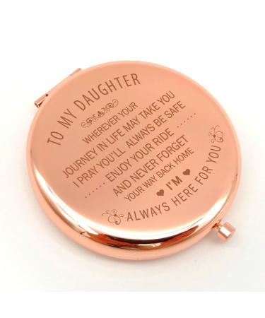 Warehouse No.9 Daughter Gifts from Mom and Dad  Inspirational Personalized Travel Pocket Compact Pocket Makeup Mirror Gift for Sister Daughter Girlfriend Birthday Christmas Graduation Gift