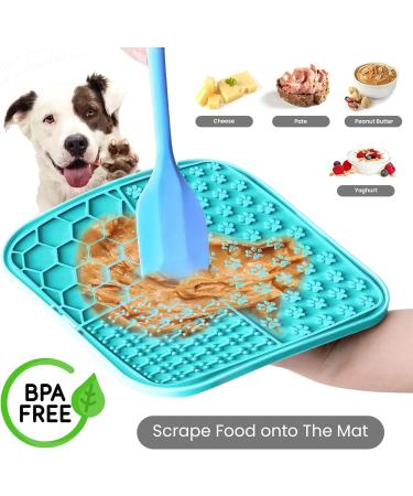 Licky Mats for Dogs Pack of 2 Licky Mats With Spatula - Dogs Accessories Bathing Training Pad With Strong Suction Cup - Slow Pet Feeder For Food Treats Peanut Butter (Light Blue/Purple) - Buy Online on GoSupps.com