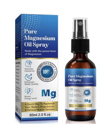 60ml Magnesium Oil Spray - 100% Pure Natural Fast-Absorbing Topical Solution for Muscle Relief Joint Pain and Relaxation