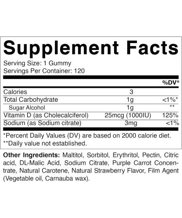 Vitamatic Sugar Free Vitamin D3 1000 IU Gummies - 120 Pectin Based Servings | Bone Health, Mood & Immune Support | Non-GMO - Buy Online on GoSupps.com