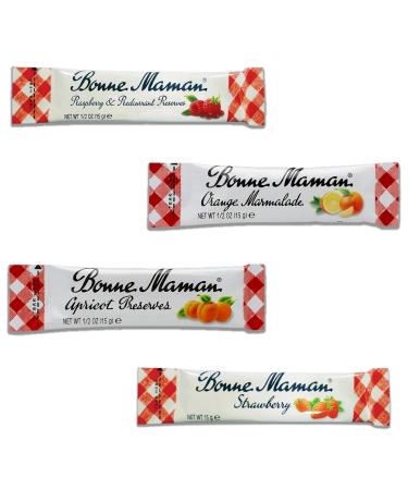 Bonne Maman Stick Jam Pick N Mix - Choose From 4 Flavours | Strawberry Apricot Preserves Orange Marmalade Raspberry & Redcurrant Preserves Jams-15g - Pack of 60 (15 of Each)