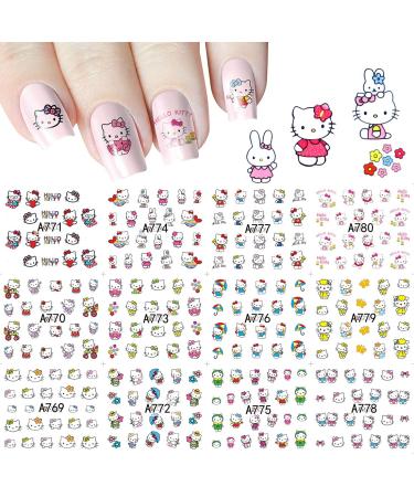 SANTA Cute Kawaii Hello Kit-ty Cartoon Nail Stickers Self-Adhesive Nail Decals for Women Girls Kids Nail Art Stickers (12 Sheets)