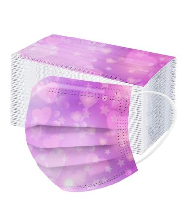 ZQP 100PCS Valentine Theme Printed Disposable_Face_Masks for Adult 3-ply Face Protection Covering with Elastic Earloop and Nose Clip for Outdoor Comfortable & High Filtration &Ventilation