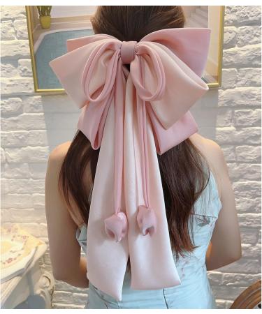 Elegant Hair Bow Clip Long Ribbon Fashion Headdress Hairpiece Barrette Hairpin for Women and Girls Pink and Two Colors - Buy Online on GoSupps.com
