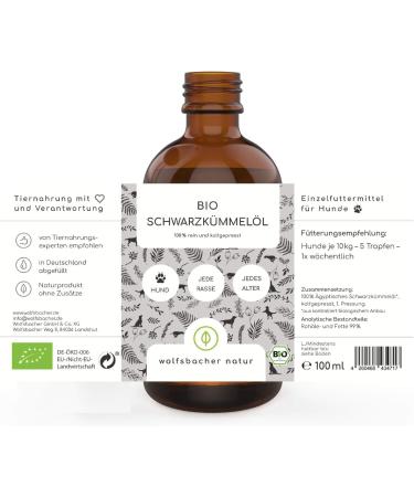 Organic Black Cumin Oil for Dogs - 100ml Cold-Pressed Pure Egyptian Nigella Sativa | 100% Biological | Glass Bottle with Pipette - Buy Online on GoSupps.com