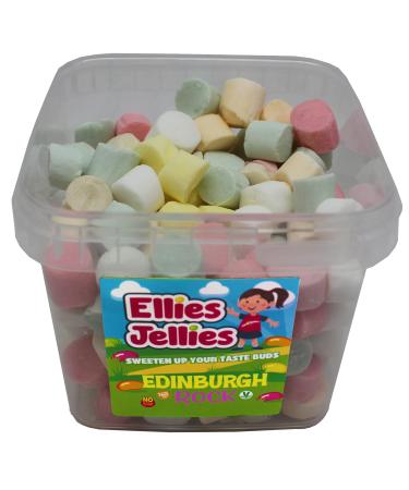 Ellies Jellies Edinburgh Rock 580g Square Tub Fruity Flavoured Multi-Coloured Soft Crumbly