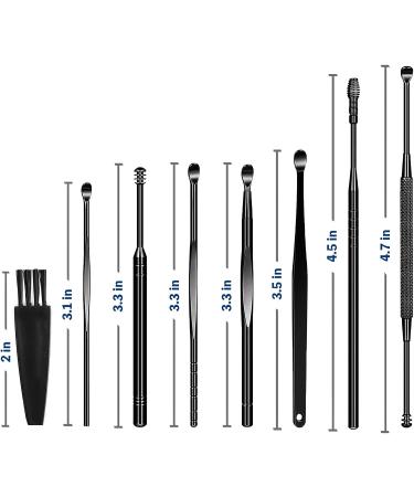 8PCS Professional Ear Pick Earwax Removal Kit - Matte Black Ear Cleansing Tool Set for Ear Curette and Wax Removal with Cleaning Brush and Storage Box - by Maznyu - Buy Online on GoSupps.com