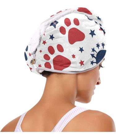 Blue Red Dog Footprints Hair Towel 2 Pack - Super Absorbent Quick Dry Turbans for Women & Girls - Buy Online on GoSupps.com
