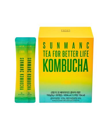 SUNMANC Kombucha 30 packets (5.4oz), Sparkling Probiotic Fermented Drink from South Korea, Gut Health and Immunity Support, Convenient Powdered Drink Mix, Tea Powder, Low Calories, Sugar 0g, Low Caffeine, No Refrigeration Required (Lemon) Lemon 30 Count (