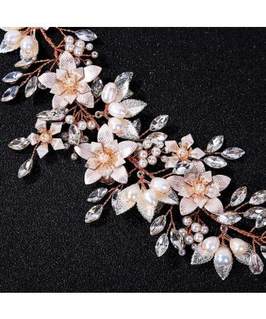 Oriamour Flower Design Wedding Headband with Freshwater Pearls - Rose Gold Bridal Hair Accessories - Buy Online on GoSupps.com