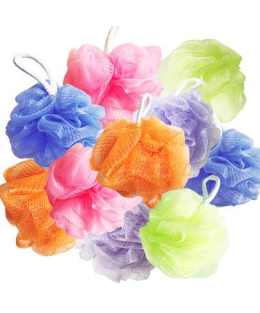 10Pcs Colorful Loofah Mesh Bath Shower Sponges,Soft Bath Puffs for Body Wash,Bathing Loofahs for Men,Women,Kids(Random Colors)