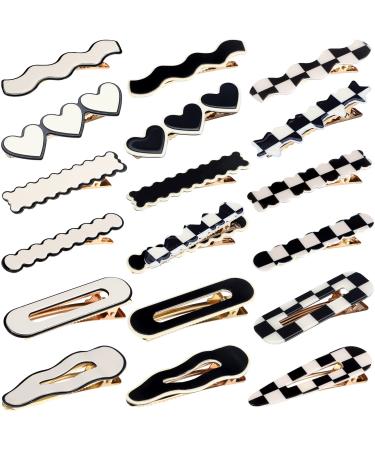 18 Pieces Black White Checkerboard Hair Barrettes Set Acrylic Resin Elegant Geometric Hair Clips  for Women Girls Black White Plaid Glitter Hair Clips for Vintage Hairpin Hair Accessories