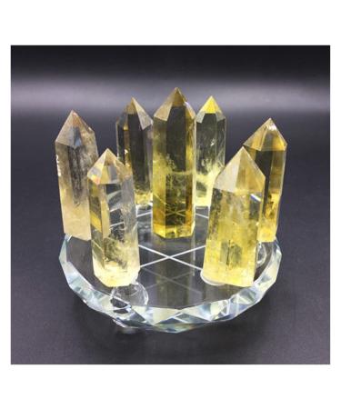 Natural Citrine Smoky Crystal Wand Quartz Seven Star Array Gemstone Point Seven Star Group +Glass Stand Reiki Stone Crystal Reiki