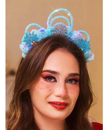 IYOU Sknowflake Headband Blue Light up Hair Hoop Costume Christmas Hair Accessories for Girls