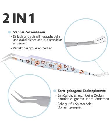 Helperfect Premium 2-in-1 Stainless Steel Tick Pliers for Dogs & Cats - Gentle & Effective Tick Remover with Tweezers & Hooks - Perfect for Pet Owners - Light Blue - Buy Online on GoSupps.com