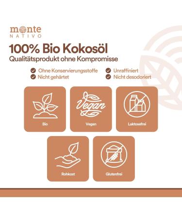 Organic Coconut Oil Montenativo 200ml - 1st Cold Pressed Premium Quality for Cooking Baking Hair & Skin - Natural & Raw - Buy Online on GoSupps.com