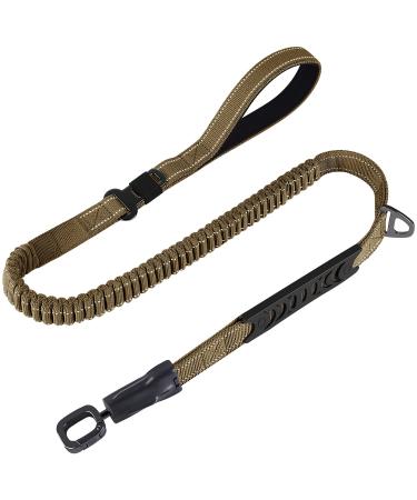 Emergency Auto Unlock Dog Leash, SLGOL 4-5FT Heavy Duty Elastic Bungee Dog Leash with Car Seatbelt, Shock Absorbing, with Comfortable Padded Handle and Traffic Handle Suitable for Dog Training Khaki