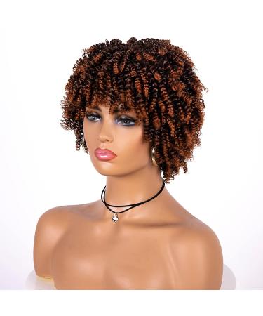 Unonet Kinky Curly Afro Wig with Bangs for Black Women - Short Synthetic Hair Wigs - Natural Curly Cosplay Wigs (1BT30) - Buy Online on GoSupps.com