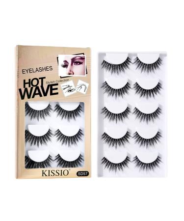 Eyelashes 3D False Eyelashes Waterproof and Fluffy Handmade Eyelashes Natural Look Reusable Natural Eyelashes Cruelty Free 5 Pairs (SD57)