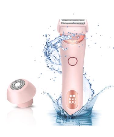 Electric Shaver Razors for Women 2-in-1 Electric Razor for Womens Legs Underarm Face Hairs Wet Dry Use Rechargeable Bikini Trimmer Hair Removal with Detachable Head Painless IPX7 Waterproof Pink