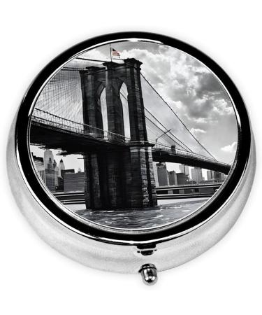 Brooklyn Bridge Printed Mini Round Pill Box | 3 Compartment Travel Pill Organizer | Portable Medicine Case for Home & Office - Buy Online on GoSupps.com
