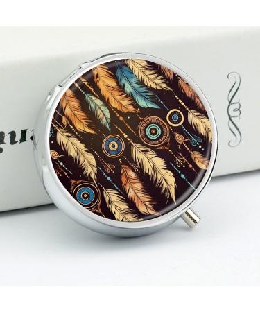 Vintage Tribal Feather Pill Box - Portable 3 Compartment Travel Pill Organizer for Purse & Pocket - Buy Online on GoSupps.com