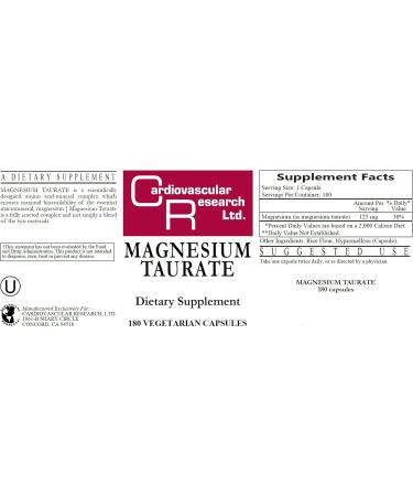 Cardiovascular Research Magnesium Taurate 125 mg New Tamper Resistant Store and Ship Box 180 Count Unflavored 180 Count (Pack of 1) - Buy Online on GoSupps.com