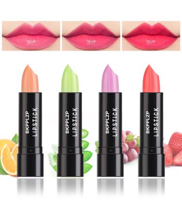 BKPPLZP 4 Pack Color Changing Lipstick Lip Balm PH Magic Temperature Color Changing Jelly Lipstick Waterproof Long Lasting Nutritious Moisturizing Lip Stick Tinted Lip Gloss Balm Set for Women 4P