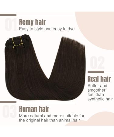 FSHINE Real Hair Clip Extensions 40cm 120g - 100% Remy Darkest Brown - 7 Pieces #2 Smooth Hair - Buy Online on GoSupps.com