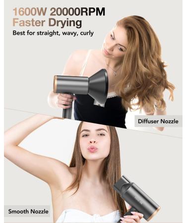 Siyoo 1600W Ionic Hair Dryer with Diffuser for Constant Temperature Hair Care - Lightweight Portable Travel Hairdryer in Grey Gold - Buy Online on GoSupps.com
